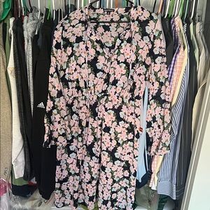 J. Crew Black and Pink Floral Long Sleeve Dress